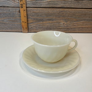 Vintage Fireking swirl ivory cup and saucer 50'