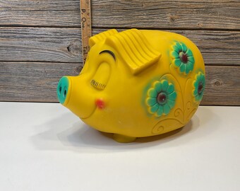 1970年代の黄色い花柄貯金箱 - ヴィンテージMCMコインセーバー - Etsy 日本