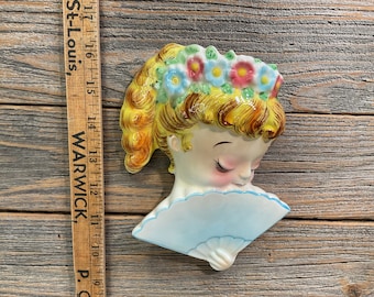 Vintage Lefton wall pocket girl flower and fan 50&#39;