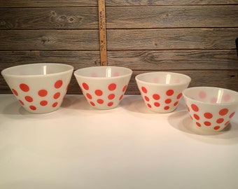 ヴィンテージ ファイヤーキング 4 ミキシング ボウル レッド ドット 40