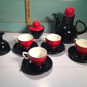 Vintage teapot set Ponseta Spain black and red