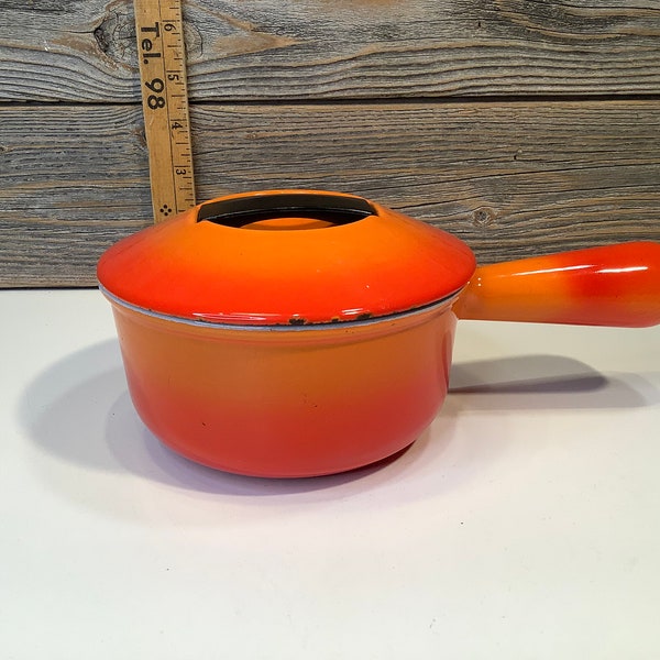Vintage Le Creuset cast iron enamel orange small saucepan 60'