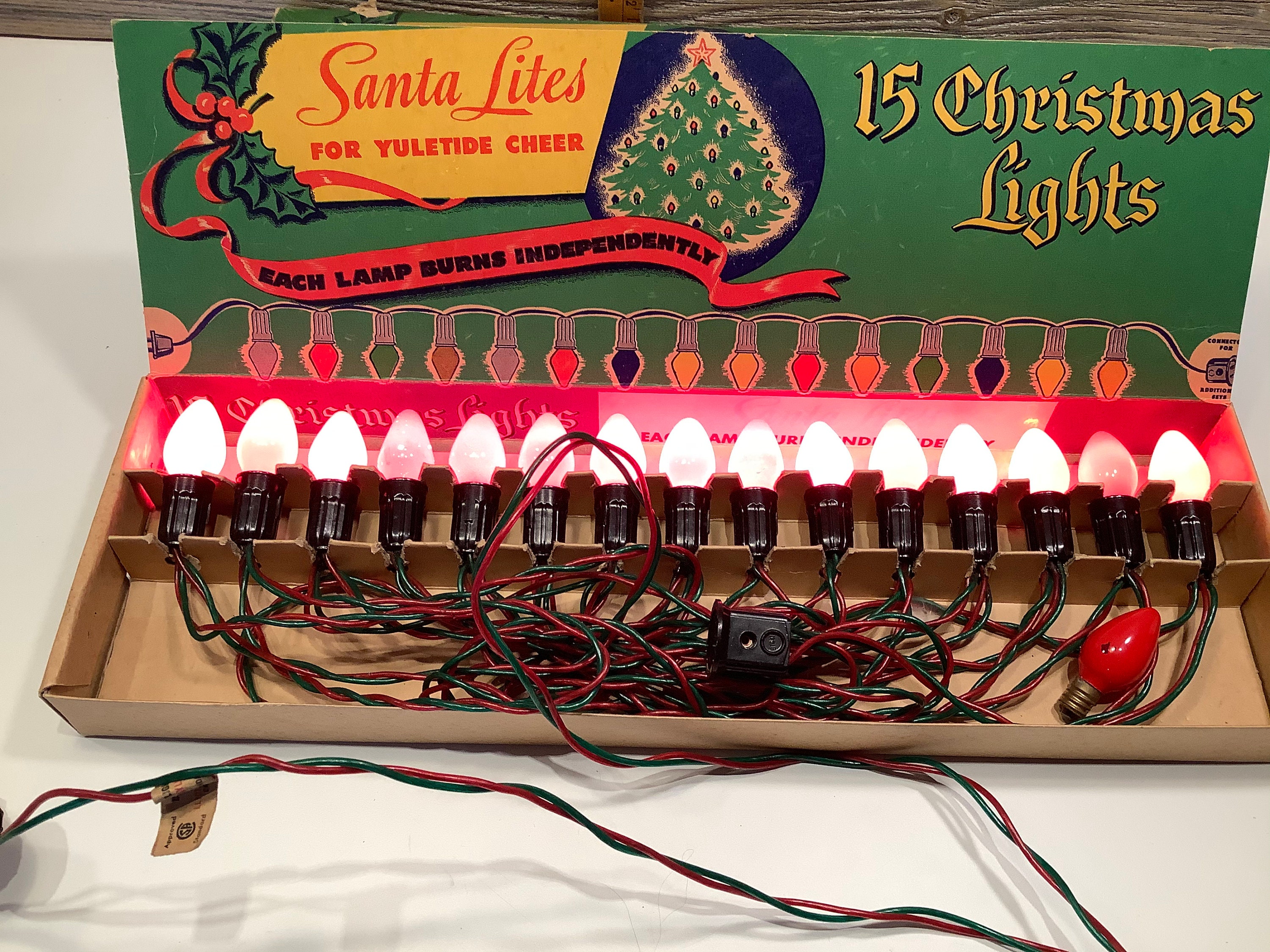 Vintage Santa Lites 15 christmas lights in box 50' Etsy