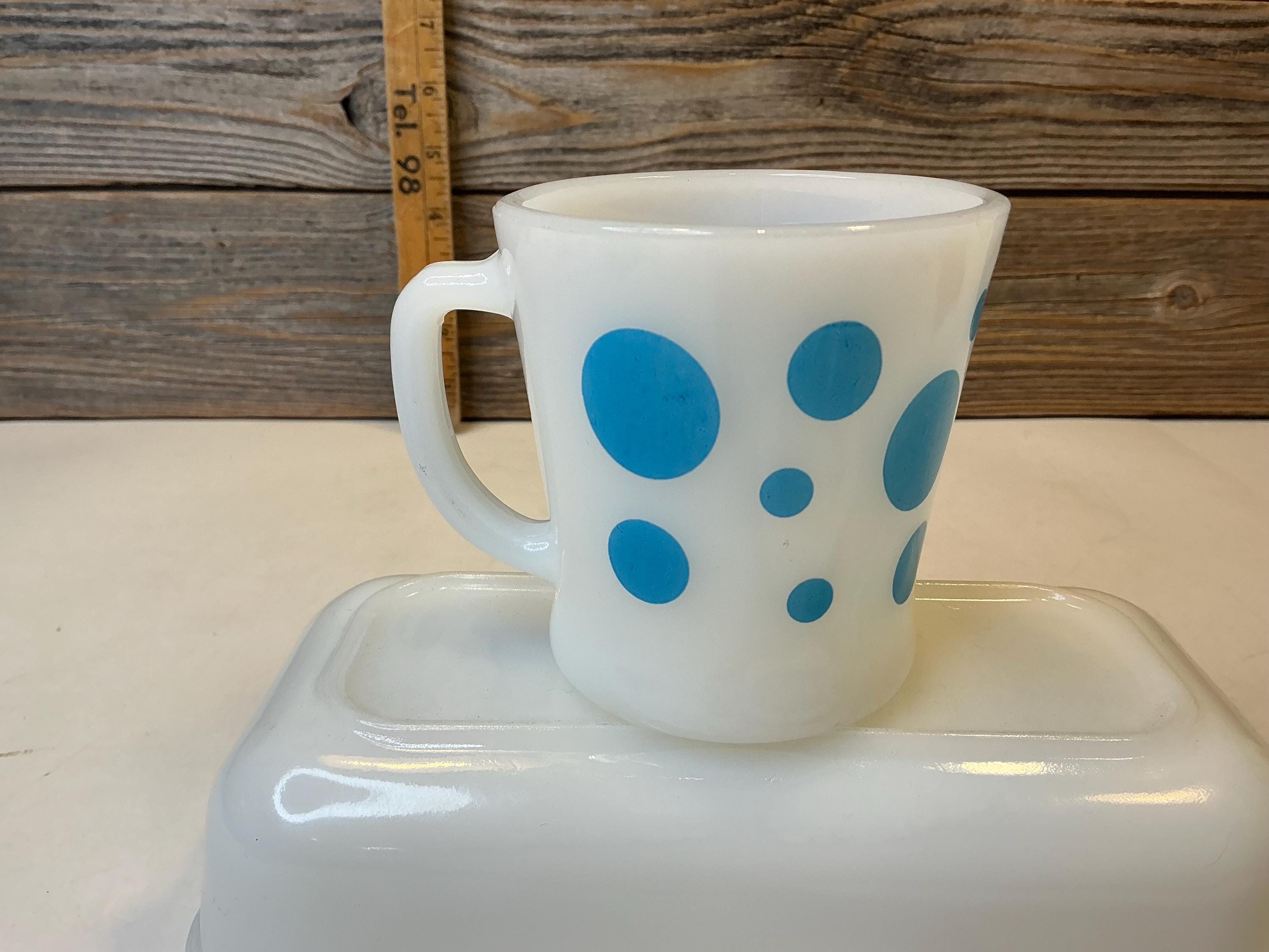 Vintage Fireking Mug Blue Polka Dot - Etsy
