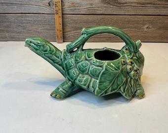 Vintage McCoy pottery green turtle watering can pitcher