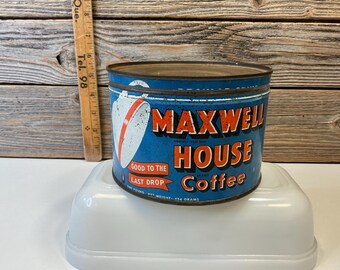 1940's Maxwell House Coffee Can With Lid Blue, White