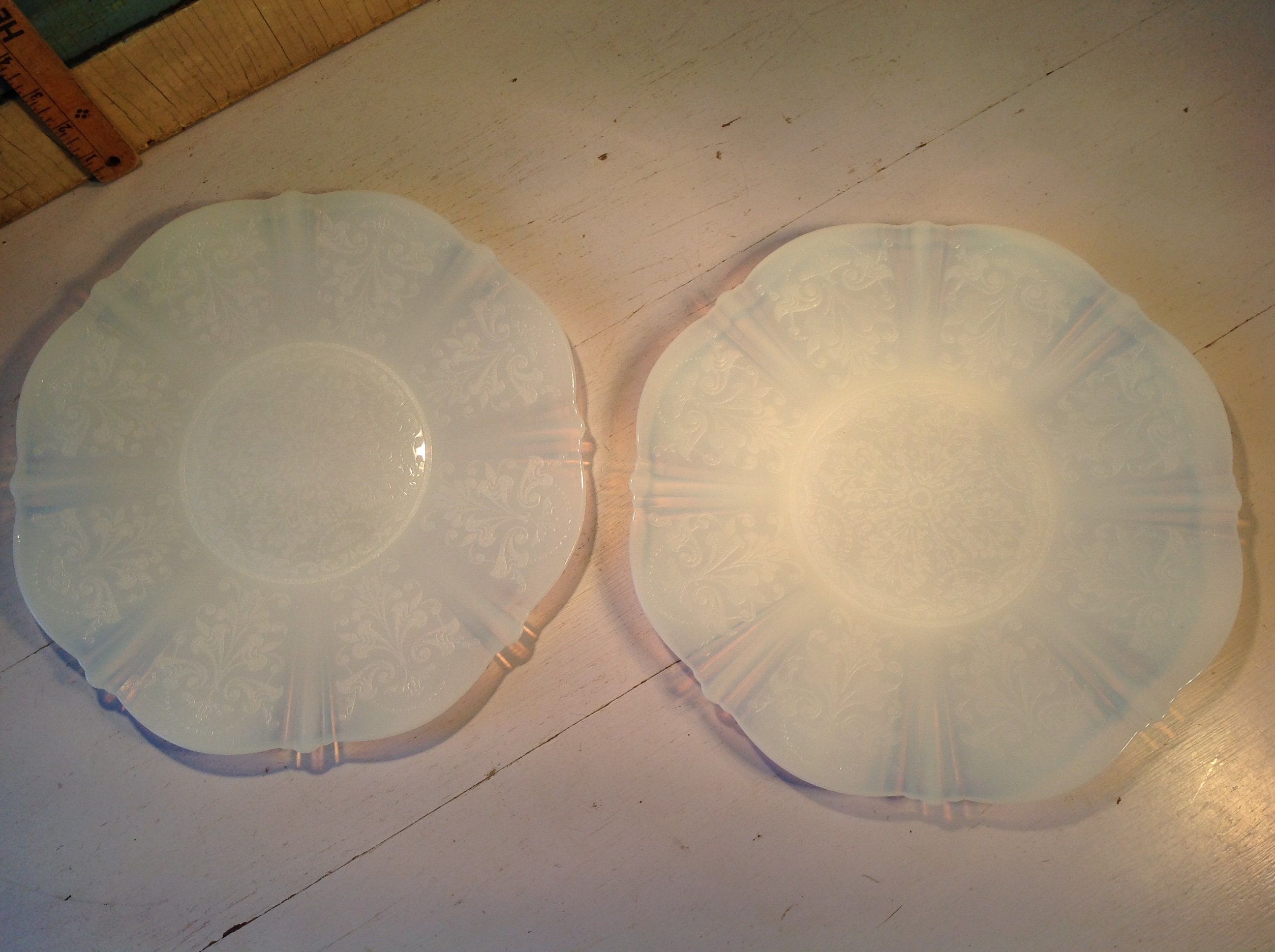 Vintage Opalescent Vaseline 7 Cake Plates in the American Etsy