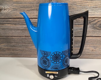 Vintage GE General Electric 12 cups percolator coffee pot blue 70'