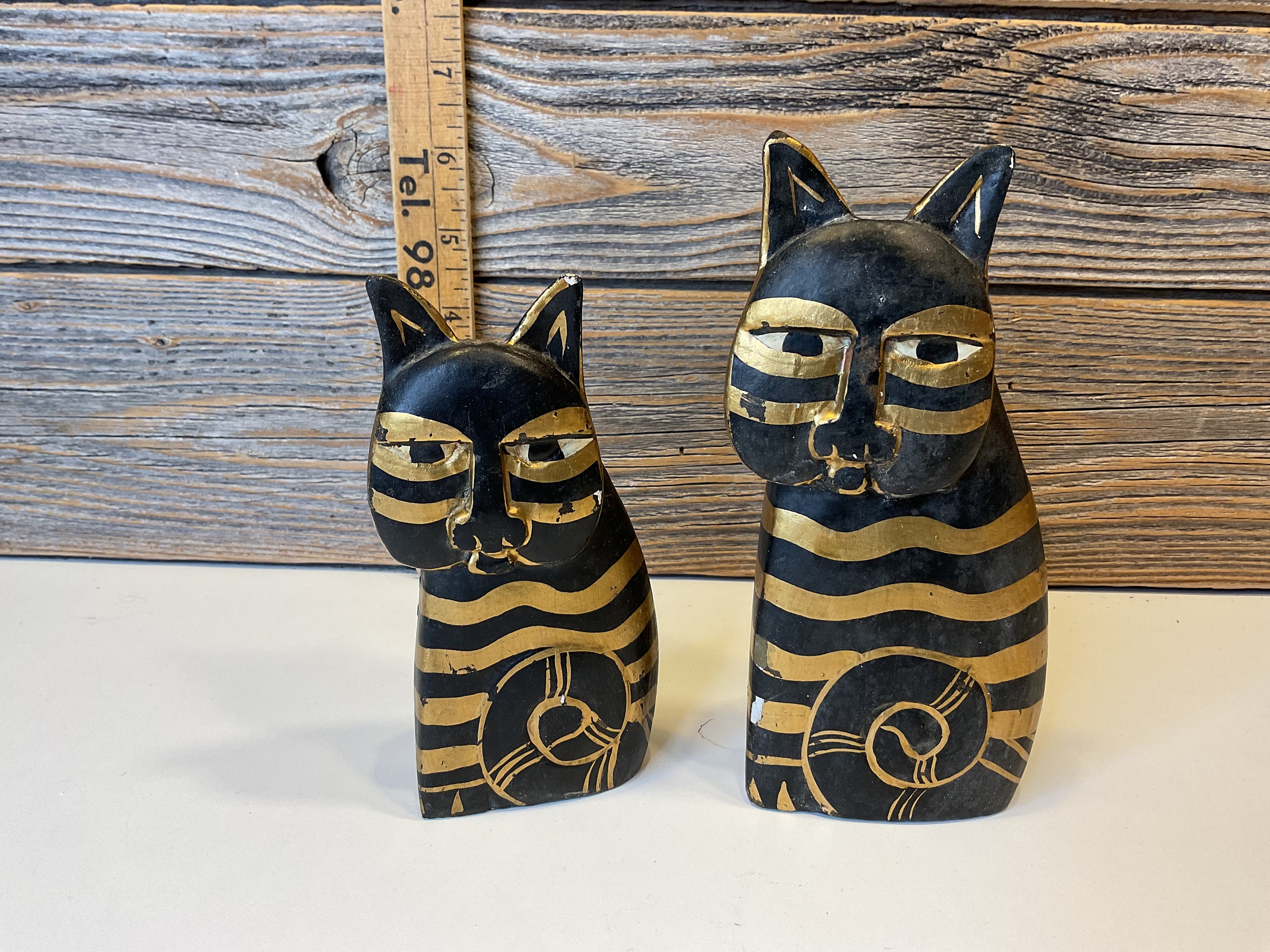 Vintage Larel Burch 2 wooden cats 80’