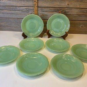 Vintage Fireking 8 saucer Jadeite Alice 50’