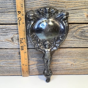Antique art deco table mirror with cupid silver plated 1900