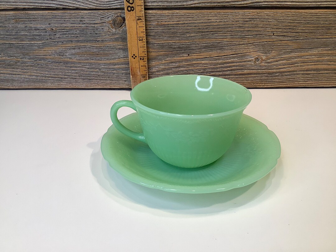 Vintage Fireking Jadeite Cup and Saucer Alice 40 Etsy Canada