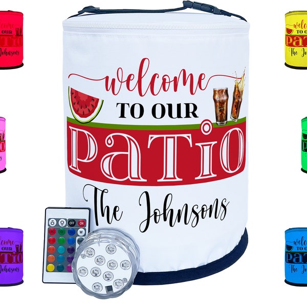 Personalized Color Changing Lantern - Welcome to our Patio - Backyard Decor - Includes Your Custom Text and LED Puck Light with Remote