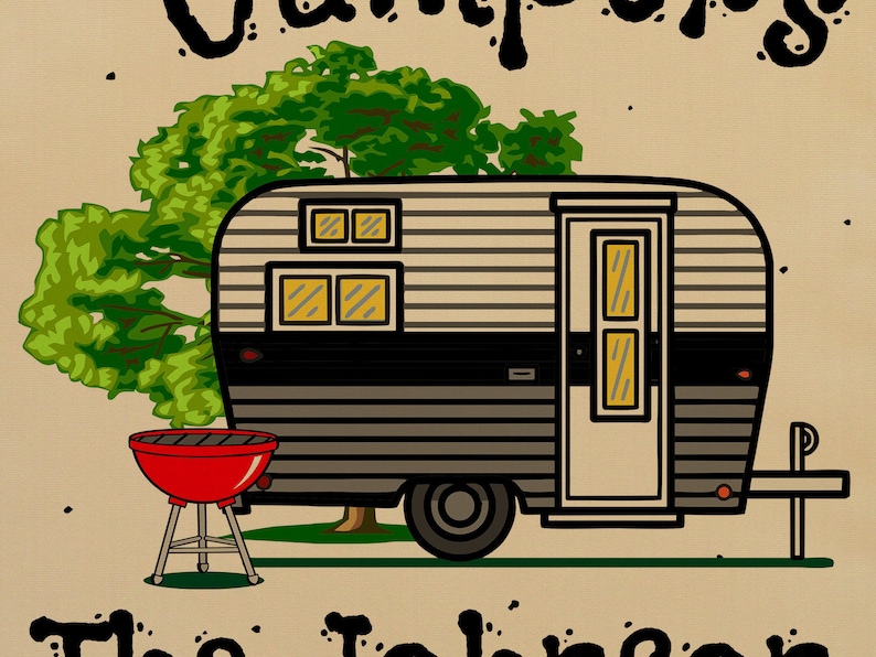 Personalized Happy Campers Camping Flag with Vintage Camper and 3 Lines of Your Custom Text, Tan Fabric image 8