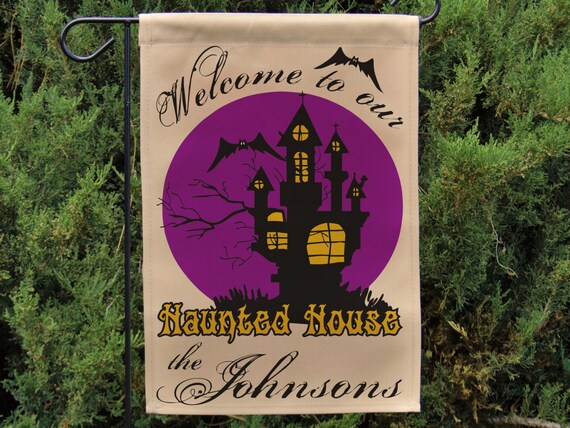 Personalized Halloween Flag or Wall Hanging, Welcome to our Haunted House, Halloween Garden Flag, Yard sign, Stand NOT Included EYF-061
