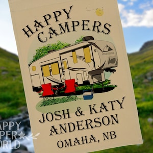 Happy Campers Personalized 5th Wheel Camp Flag, Large Fifth Wheel Campsite Flag, RV Gift, 5th Wheel Camp Sign, RV Decor, Campsite Decor