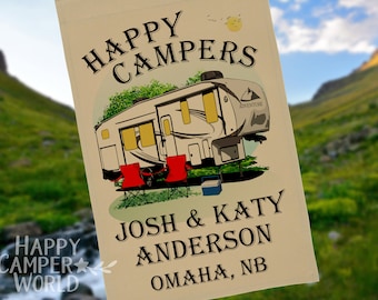 Happy Campers Personalized 5th Wheel Camp Flag, Large Fifth Wheel Campsite Flag, RV Gift, 5th Wheel Camp Sign, RV Decor, Campsite Decor