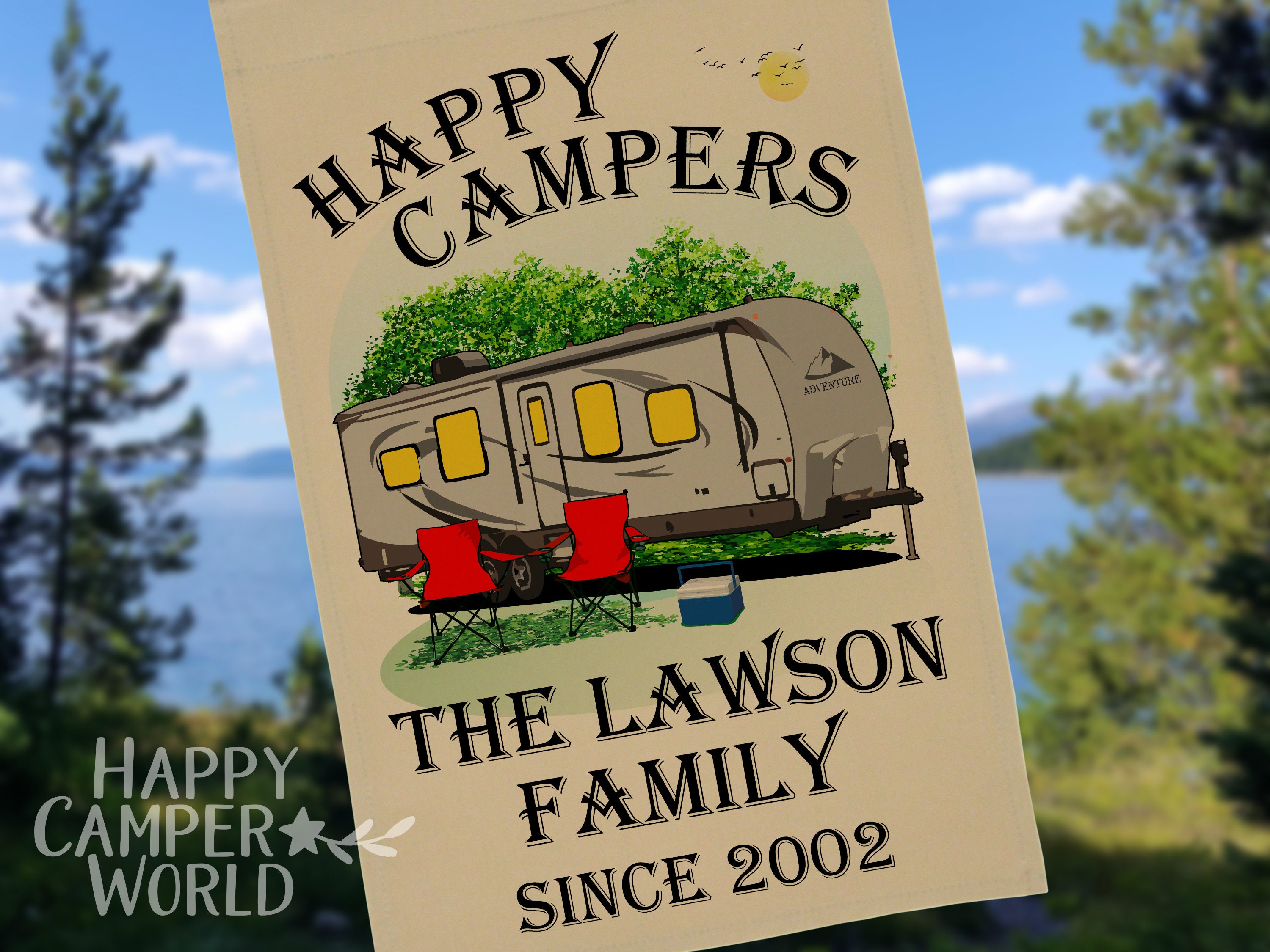 Camping Gartenflagge „Welcome To Our Camper“ – Doppelseitig, 30,5x45,7 Cm, Wetterfest Für Wohnmobil & Garten