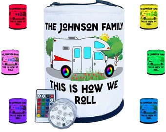 Personalized Color Changing Camping Lantern, Class C Motorhome Decoration - This is How We Roll Lighted Camp Flag, LED Camp Light and Remote