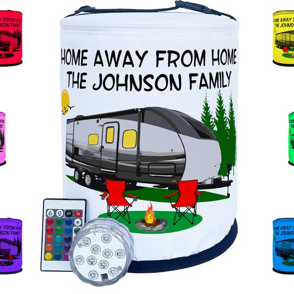 Personalized Color Changing Camping Lantern, Travel Trailer Camper - Home Away From Home w/Your Custom Text, LED Camp Light with Remote