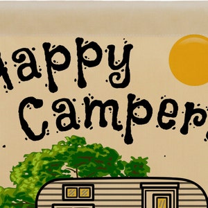 Personalized Happy Campers Camping Flag with Vintage Camper and 3 Lines of Your Custom Text, Tan Fabric image 7