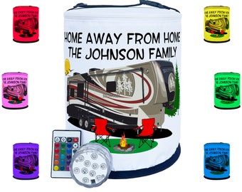 Custom Design for Redwood Owners Group - Personalized Color Changing Camping Lantern, Redwood 5th Wheel with 2 Line of Personalized Text