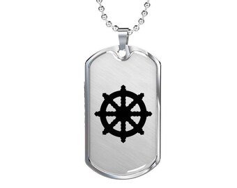 Buddhist Necklace Men, Buddhist Jewelry, Dharma Wheel - Luxury Dog Tag Necklace