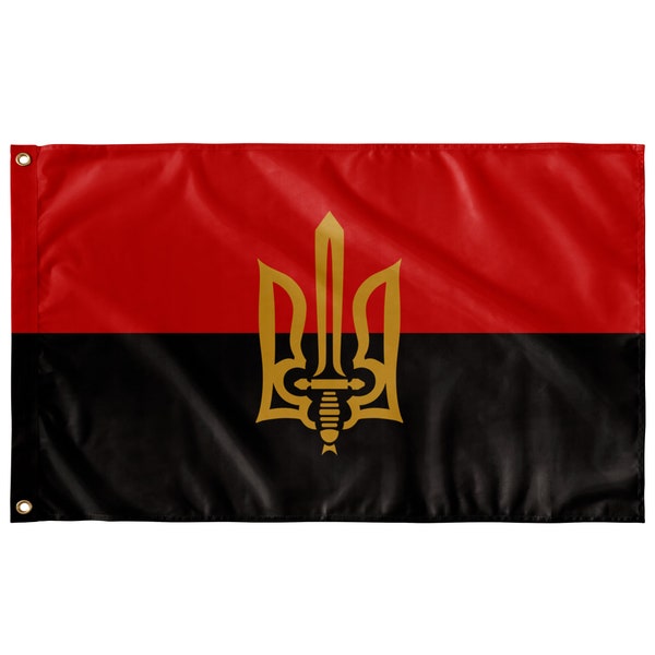 Stylized Tryzub And Red-Black Flag - Wall Flag 36"x60", Ukrainian Insurgent Army, Ukraine, Ukrainian Trident, Ukrainian Tryzub