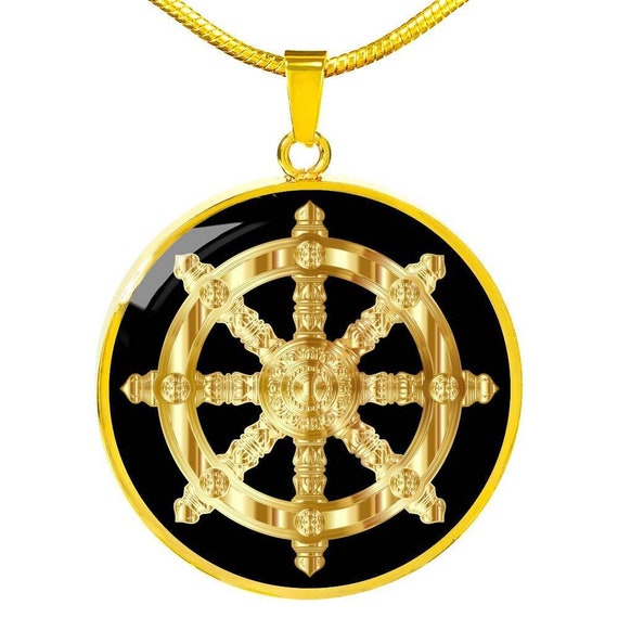 Dharmachakra Dharma Wheel Necklace Golden Dharma Wheel Etsy
