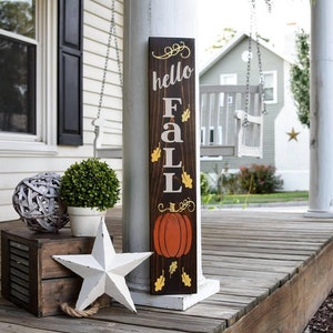 Hello Fall porch sign I Fall sign I Fall decor I Porch sign I Autumn I Autumn sign I Pumpkins I Pumpkin porch sign I Fall porch sign image 1