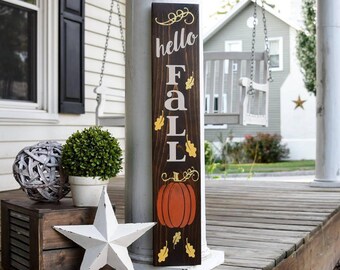 Hello Fall porch sign  I  Fall sign I  Fall decor I  Porch sign I  Autumn I  Autumn sign I  Pumpkins I  Pumpkin porch sign I Fall porch sign