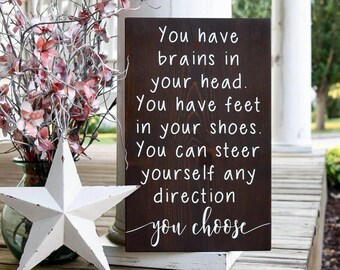 You have brains in your head wood sign  I  graduation  I  grad gift  I  teacher gift  I  wood signs  I  wood wall art  I  home and living
