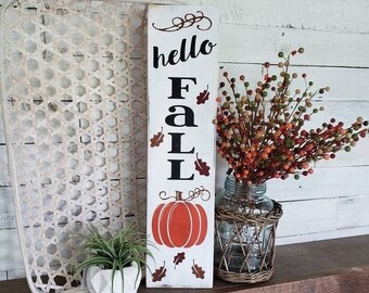 Hello Fall porch sign  I  Fall sign I  Fall decor I  Porch sign I  Autumn I  Autumn sign I  Pumpkins I  Pumpkin porch sign I Fall porch sign