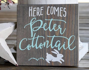 Here comes peter cottontail wood sign  I  Easter  I  Easter sign  I  Easter decor  I  Bunny sign  I  wood signs  I  home and living  I  sign