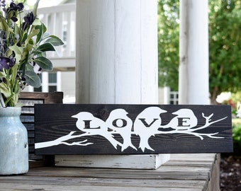 Love birds wood sign  I  Bird sign  I  Birds  I  Bird decor  I  Home and living  I  wood sign  I  Wedding decor  I  Wedding gift  I  Bedroom