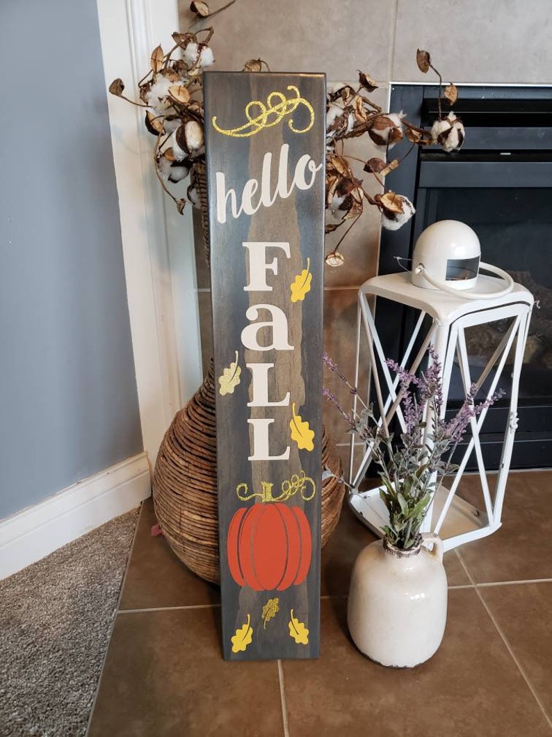 Hello Fall porch sign I Fall sign I Fall decor I Porch sign I Autumn I Autumn sign I Pumpkins I Pumpkin porch sign I Fall porch sign image 6