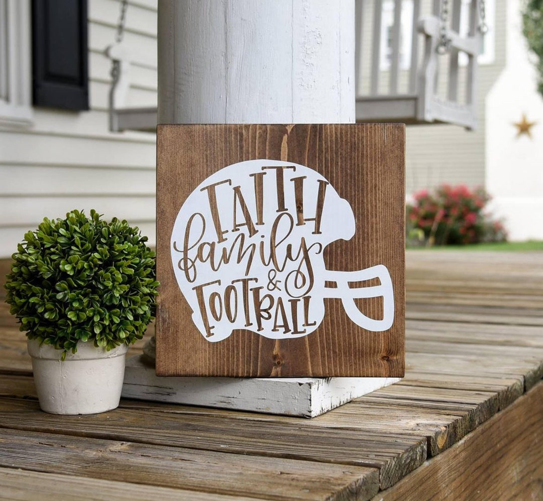 Fall Welcome Sign - Faith Family Football Wood Hanging Decoration For Autumn Thanksgiving Decor