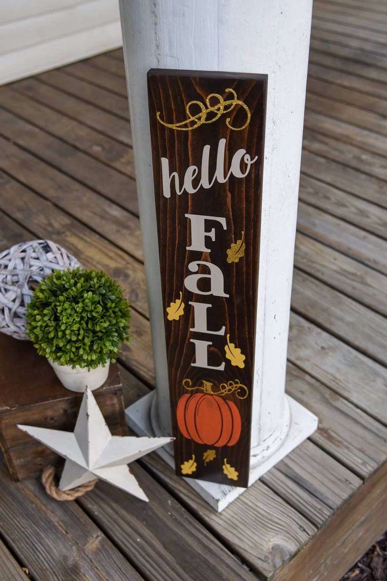 Hello Fall porch sign I Fall sign I Fall decor I Porch sign I Autumn I Autumn sign I Pumpkins I Pumpkin porch sign I Fall porch sign image 2