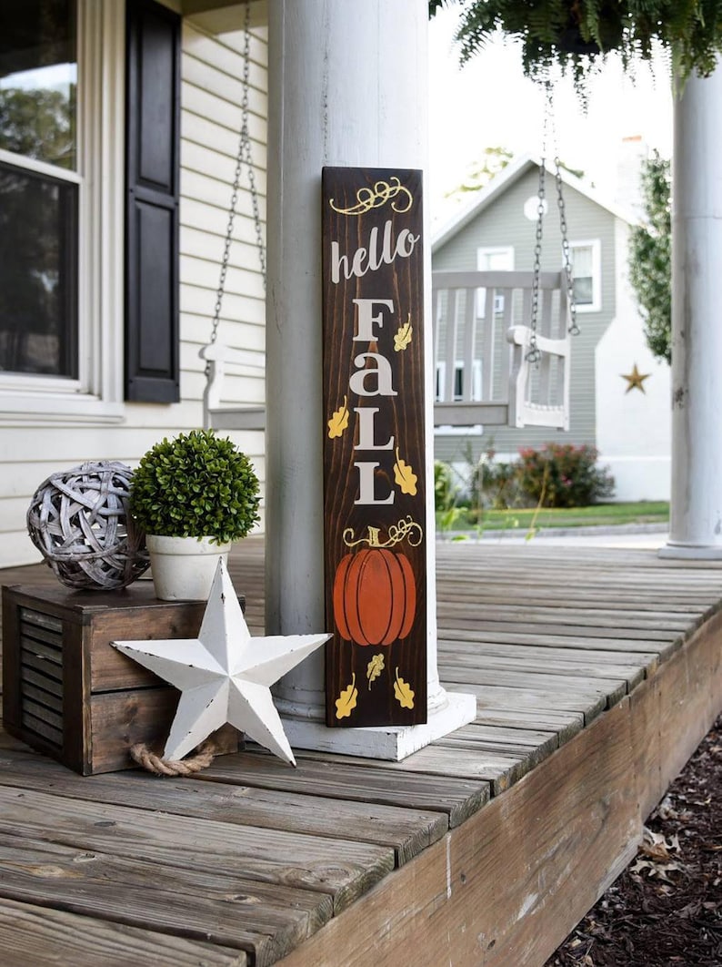 Hello Fall porch sign I Fall sign I Fall decor I Porch sign I Autumn I Autumn sign I Pumpkins I Pumpkin porch sign I Fall porch sign image 1