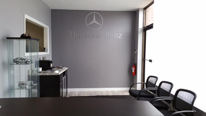 Mercedes Benz Star & Text combo Garage Sign 6 Feet Long Brushed Silver image 5