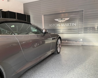 Aston Martin Letters & Logo Combo  Brushed Silver Sign
