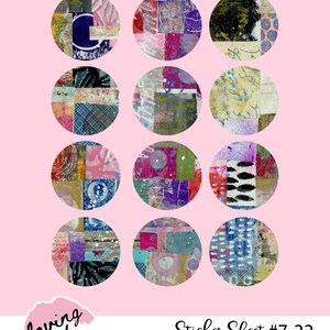 Circle Sticker Set #8-22 with Words  2.5 Circles Mixed Media Round Art Stickers  Printable Artsy  PHYSICAL PRINTED SET