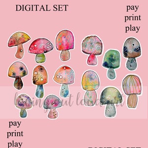 Watercolor Mushrooms Embellishments Collage Fodder Clip Art DIGITAL COPY
