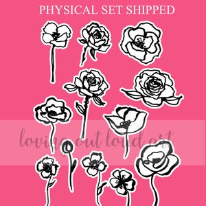 Inky Blooms Flowers Hand drawn Foliage Embellishments Collage Fodder PHYSICAL PRINT