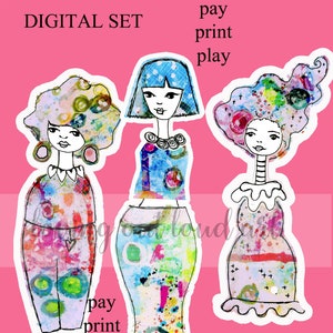 Paper Dolls Collage Sheet Art Dolls Set #11 Mixed Media Paper Dolls Art Journal Fodder Collage Fodder Girls Junk Journal DIGITAL PRINTABLE