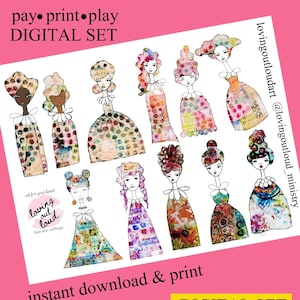 Collage Paper Doll Sticker Set #2  Mixed Media Paper Dolls Stickers     DIGITAL COPY