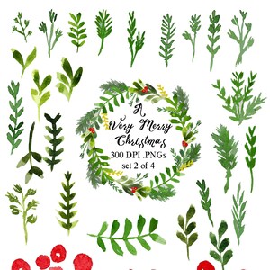 Christmas Watercolor Clipart: Greenery & Berries (Digital Graphics)