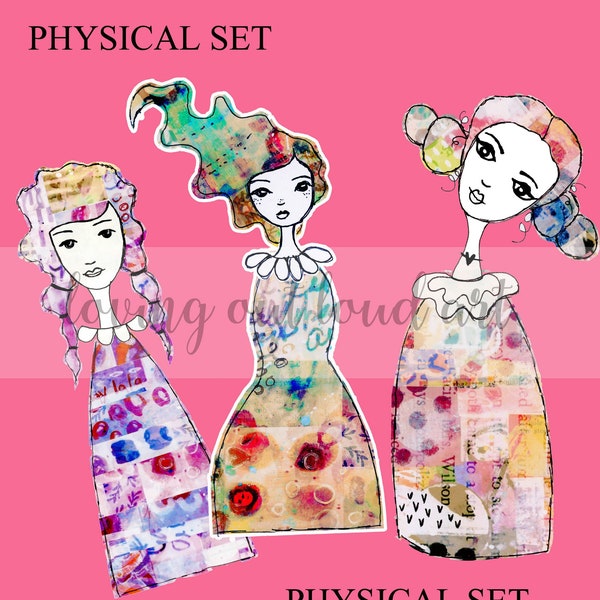 Collage Sheet Art Dolls Mixed Media Paper Dolls Set #7  Art Journal Fodder Collage Fodder Girls Junk Journal PHYSICAL PRINT