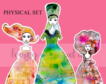 Mixed Media Paper Dolls: Art Journal Collage Set #15 (Physical Print)