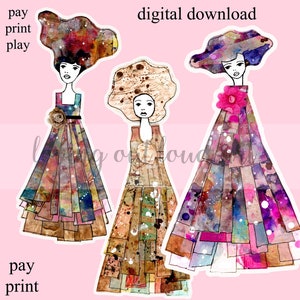 Paper Dolls Collage Sheet Art Dolls Set #16 Mixed Media Paper Dolls Art Journal Fodder Collage Fodder Girls Junk Journal Victorian Dolls